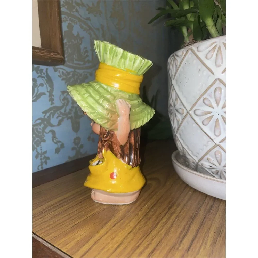 Lefton Girl Head Vase‎ Yellow Polka Dot 1960's Headvase Vintage Retro